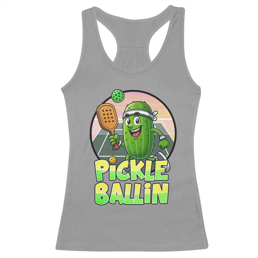 Funny Pickleball Lover Racerback Tank Top Pickle Ballin Quote - Wonder Print Shop