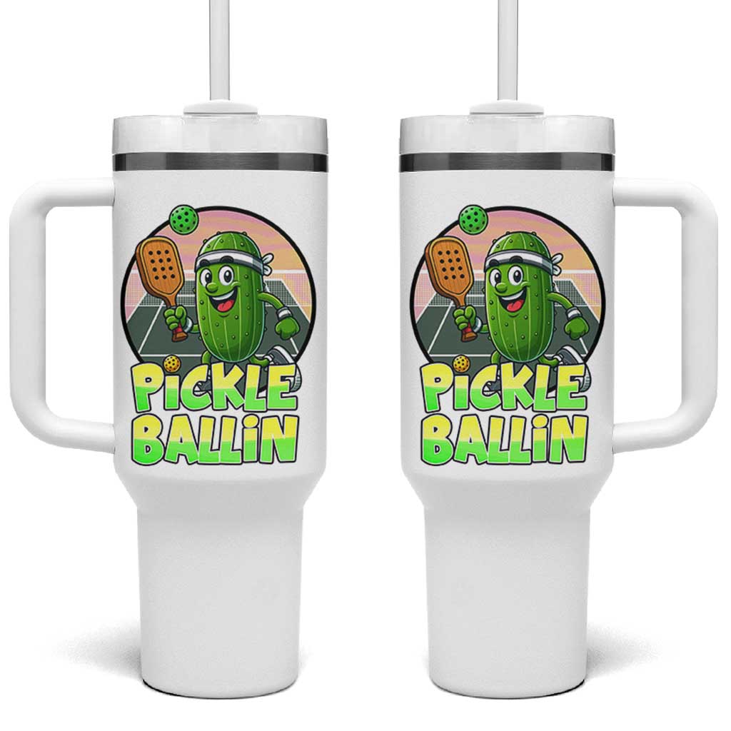 Funny Pickleball Lover Tumbler With Handle Pickle Ballin Quote