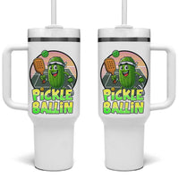 Funny Pickleball Lover Tumbler With Handle Pickle Ballin Quote