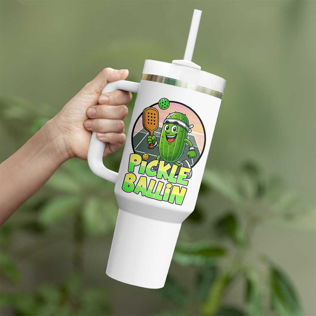 Funny Pickleball Lover Tumbler With Handle Pickle Ballin Quote