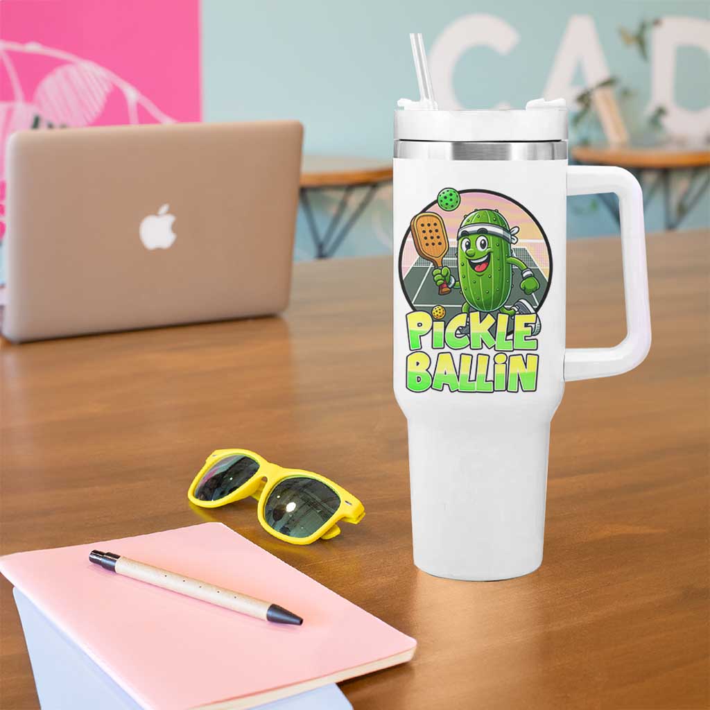 Funny Pickleball Lover Tumbler With Handle Pickle Ballin Quote