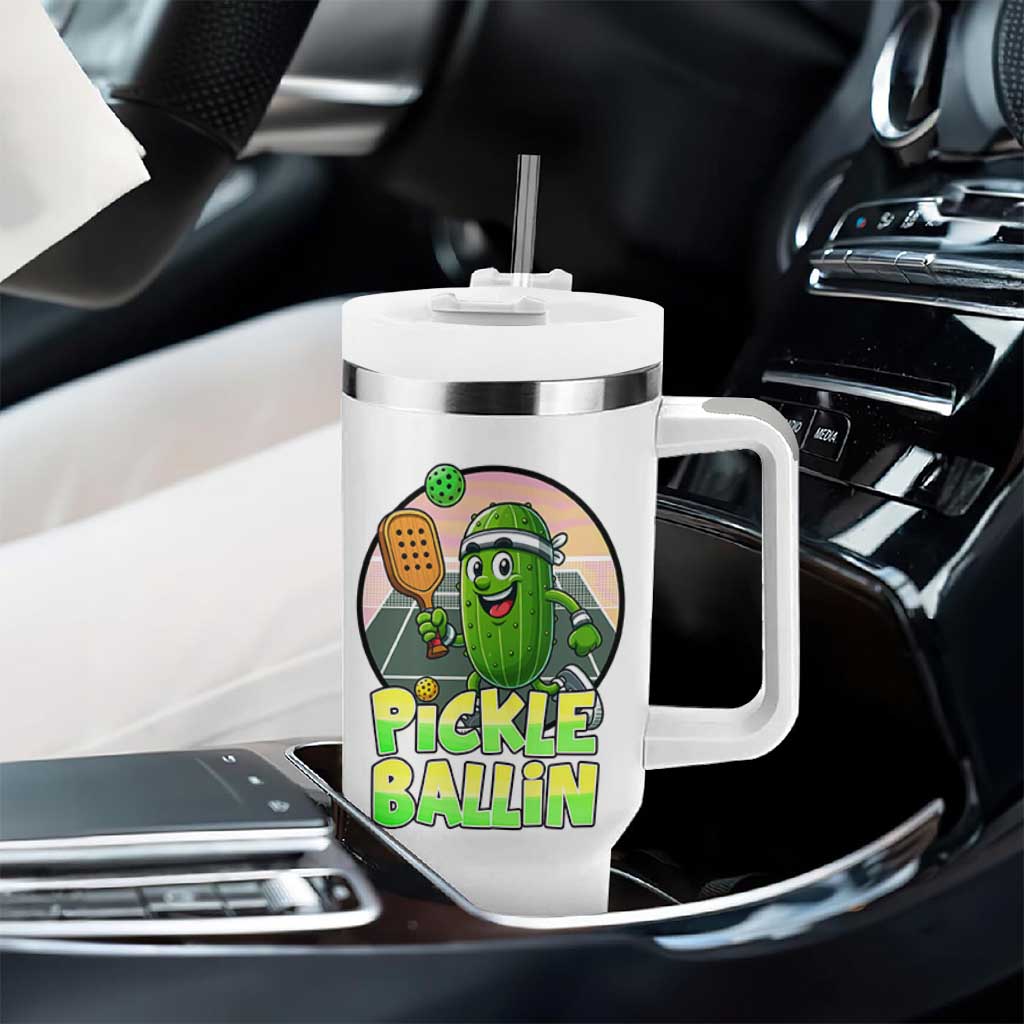Funny Pickleball Lover Tumbler With Handle Pickle Ballin Quote