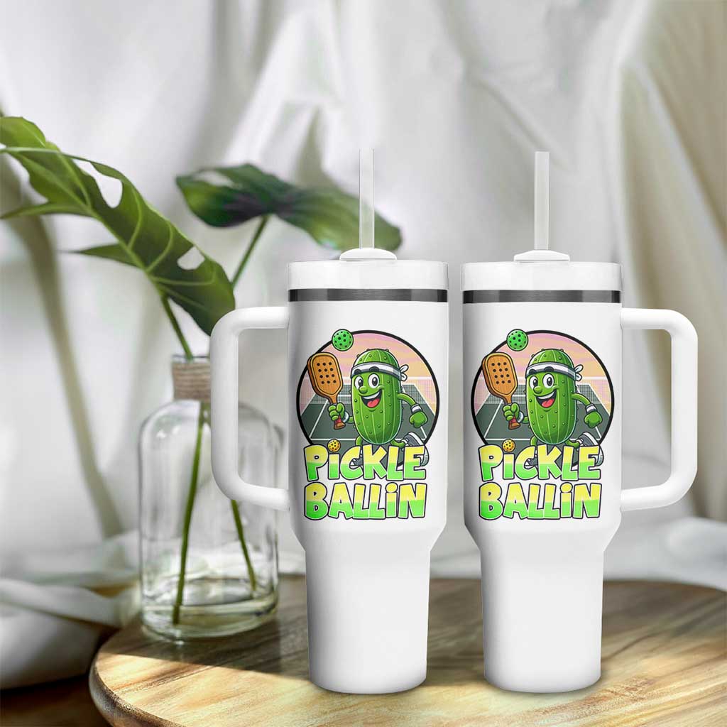 Funny Pickleball Lover Tumbler With Handle Pickle Ballin Quote