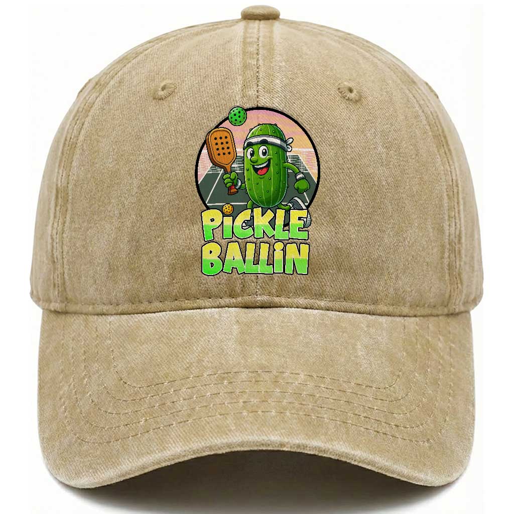 Funny Pickleball Lover Washed Cotton Baseball Cap Pickle Ballin Quote