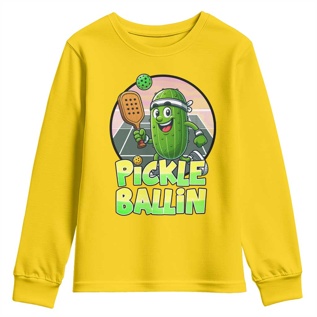 Funny Pickleball Lover Youth Sweatshirt Pickle Ballin Quote - Wonder Print Shop