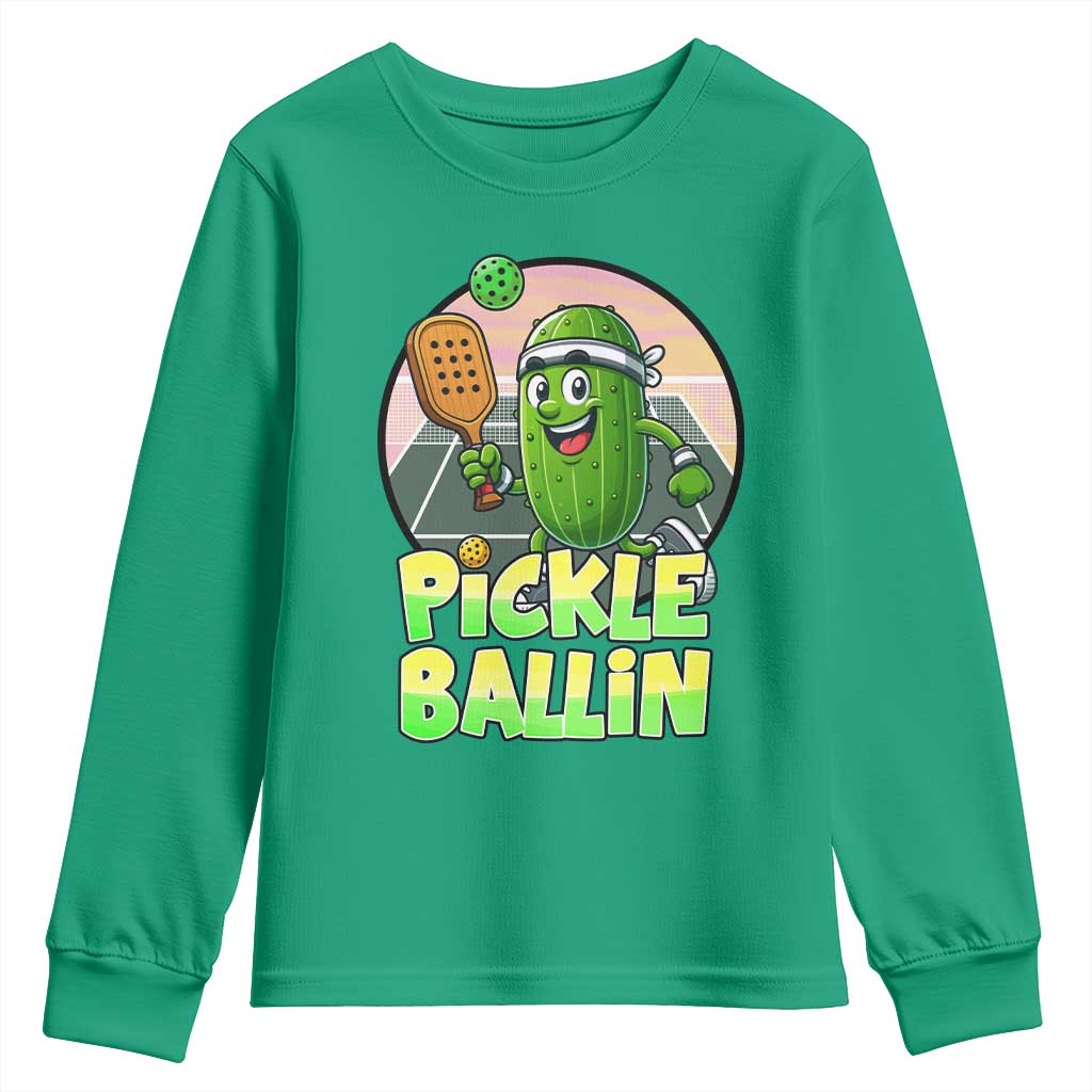 Funny Pickleball Lover Youth Sweatshirt Pickle Ballin Quote - Wonder Print Shop