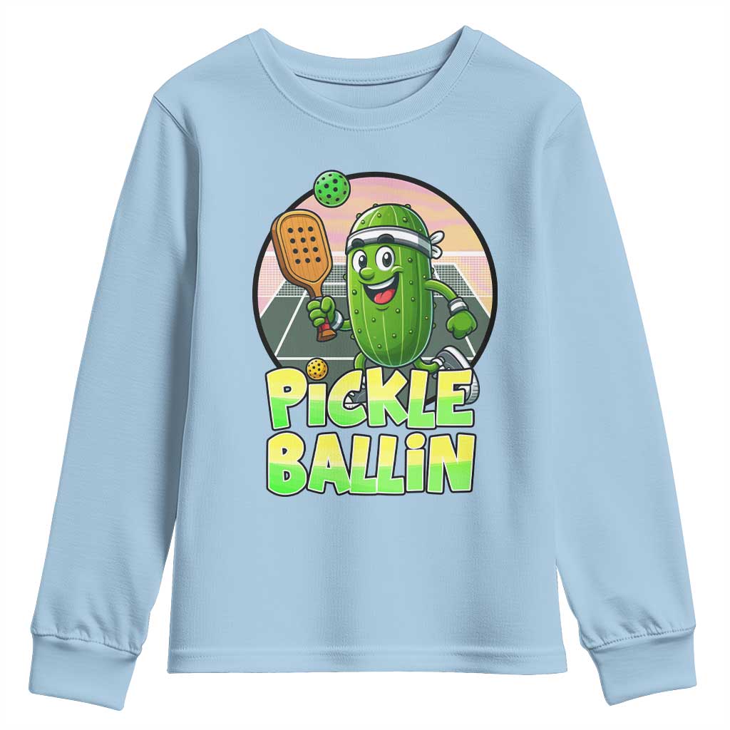 Funny Pickleball Lover Youth Sweatshirt Pickle Ballin Quote - Wonder Print Shop