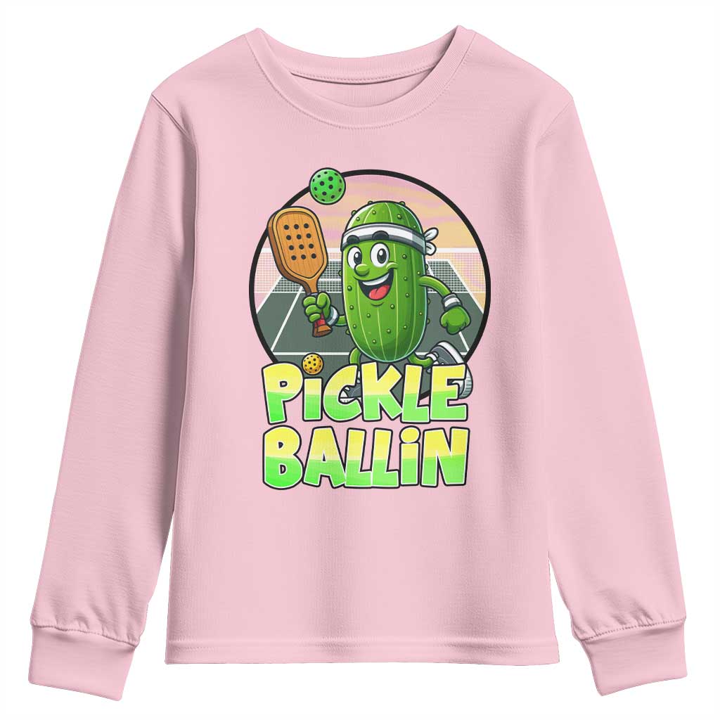 Funny Pickleball Lover Youth Sweatshirt Pickle Ballin Quote - Wonder Print Shop