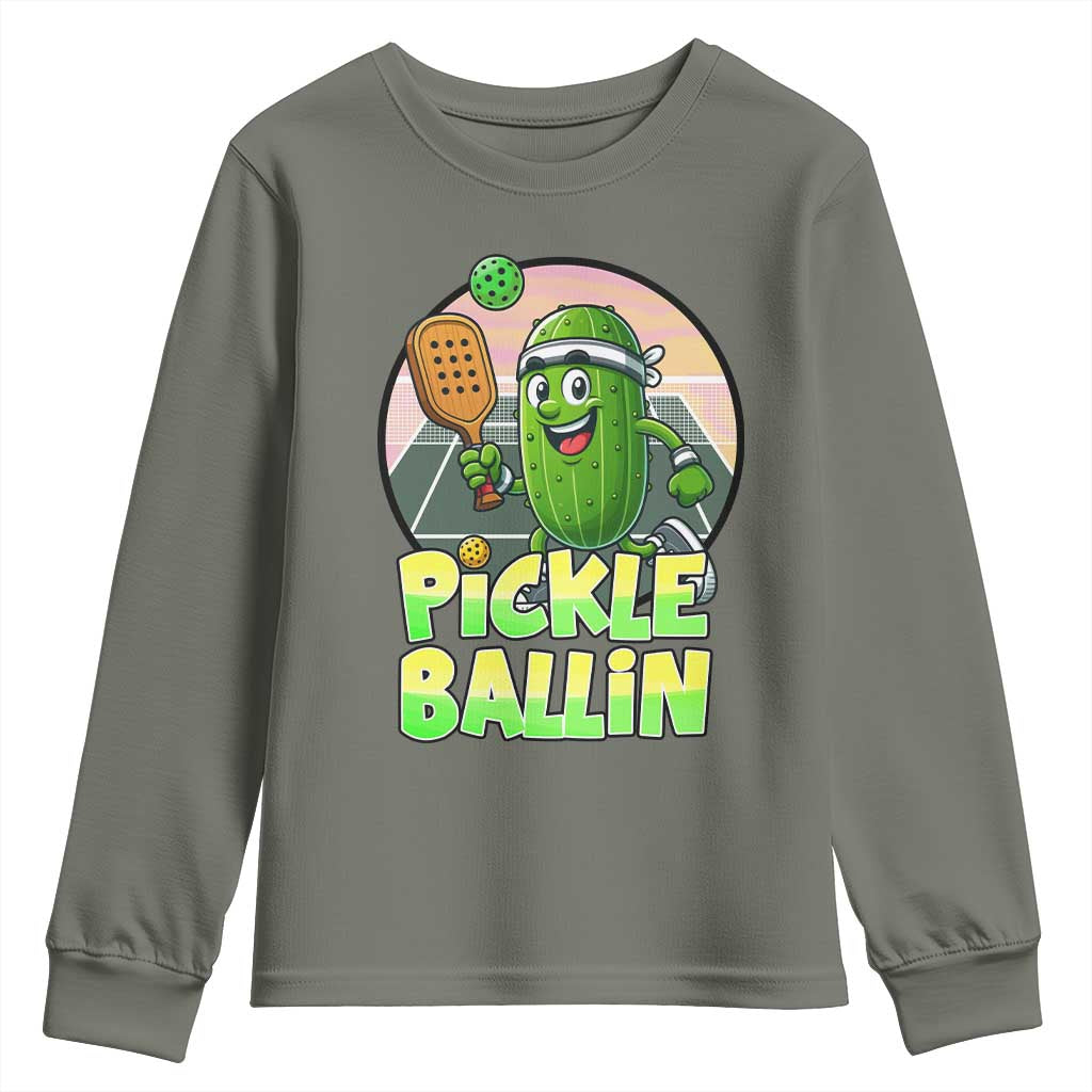 Funny Pickleball Lover Youth Sweatshirt Pickle Ballin Quote - Wonder Print Shop