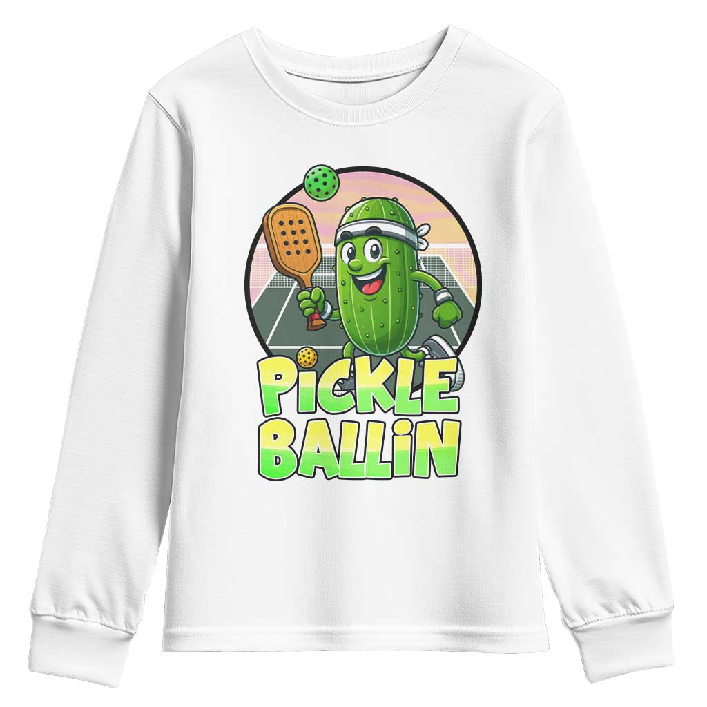 Funny Pickleball Lover Youth Sweatshirt Pickle Ballin Quote - Wonder Print Shop