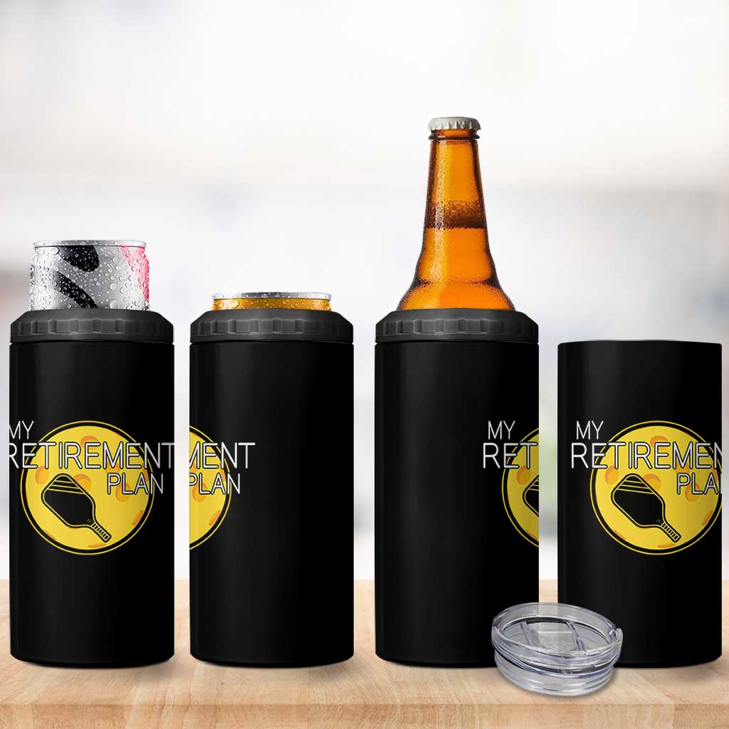 Funny Retirement Plan 4 in 1 Can Cooler Tumbler Pickleball Gift For Lovers