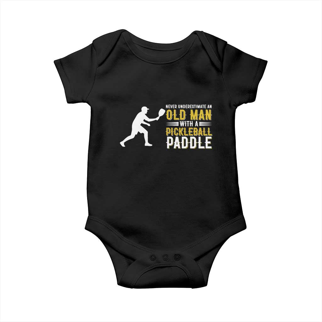 Funny Pickleball Lover Baby Onesie Never Underestimate Old Man - Wonder Print Shop