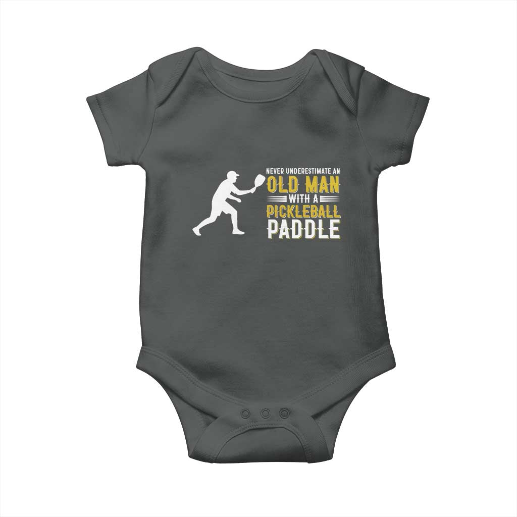 Funny Pickleball Lover Baby Onesie Never Underestimate Old Man - Wonder Print Shop