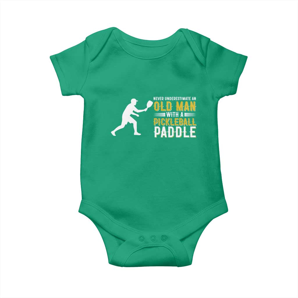 Funny Pickleball Lover Baby Onesie Never Underestimate Old Man - Wonder Print Shop