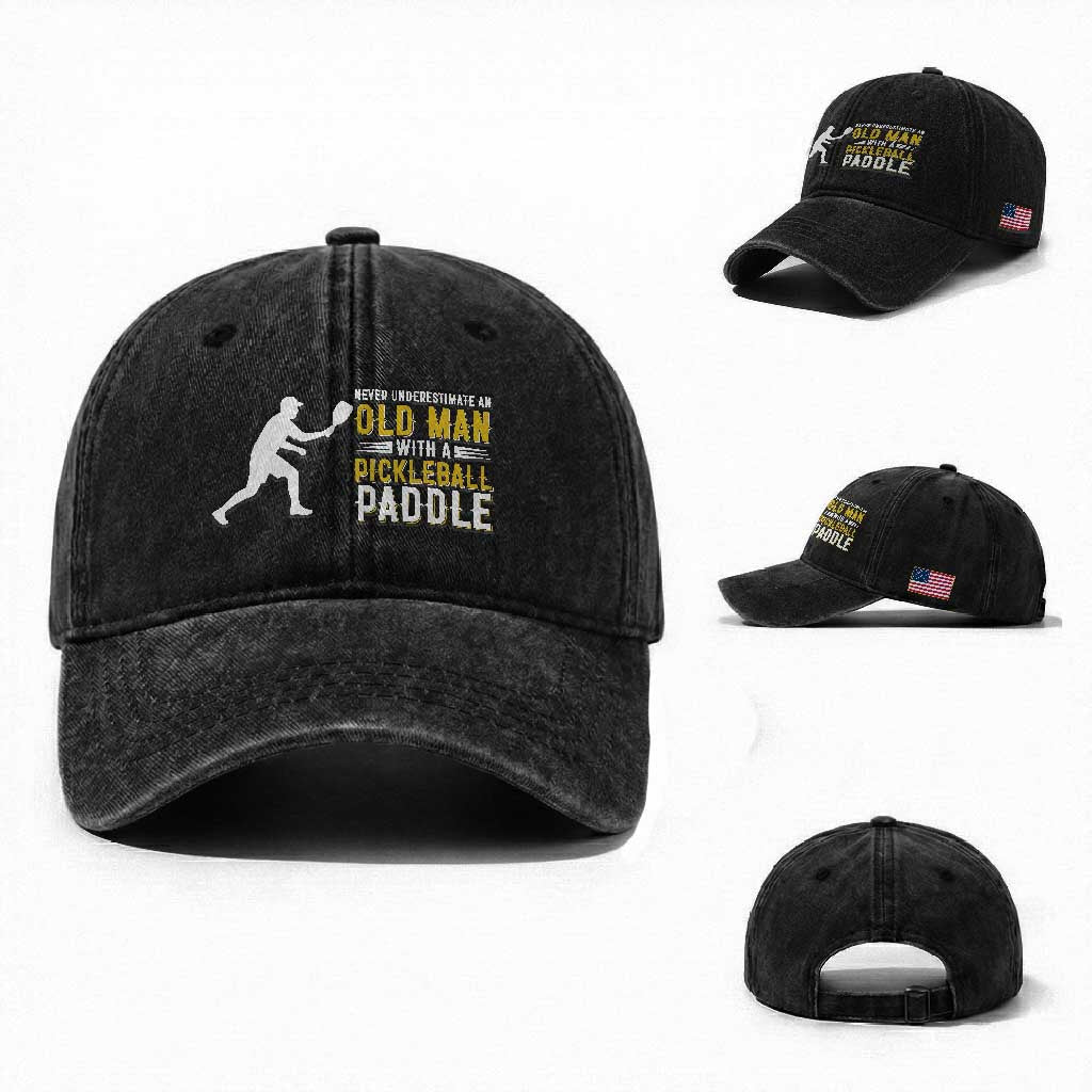 Funny Pickleball Lover Washed Cotton Baseball Cap Never Underestimate Old Man