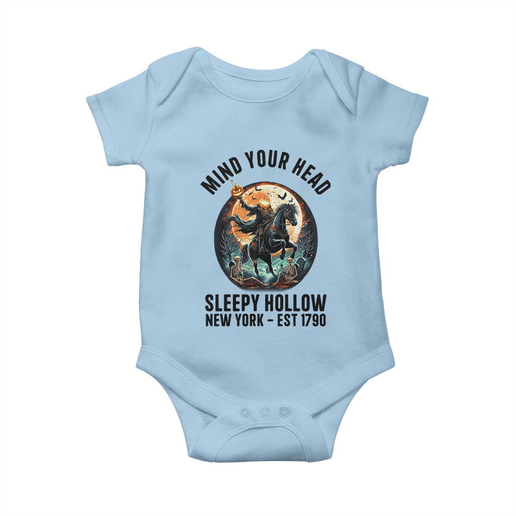 Headless Horseman Baby Onesie Mind Your Head Haunted Gift - Wonder Print Shop