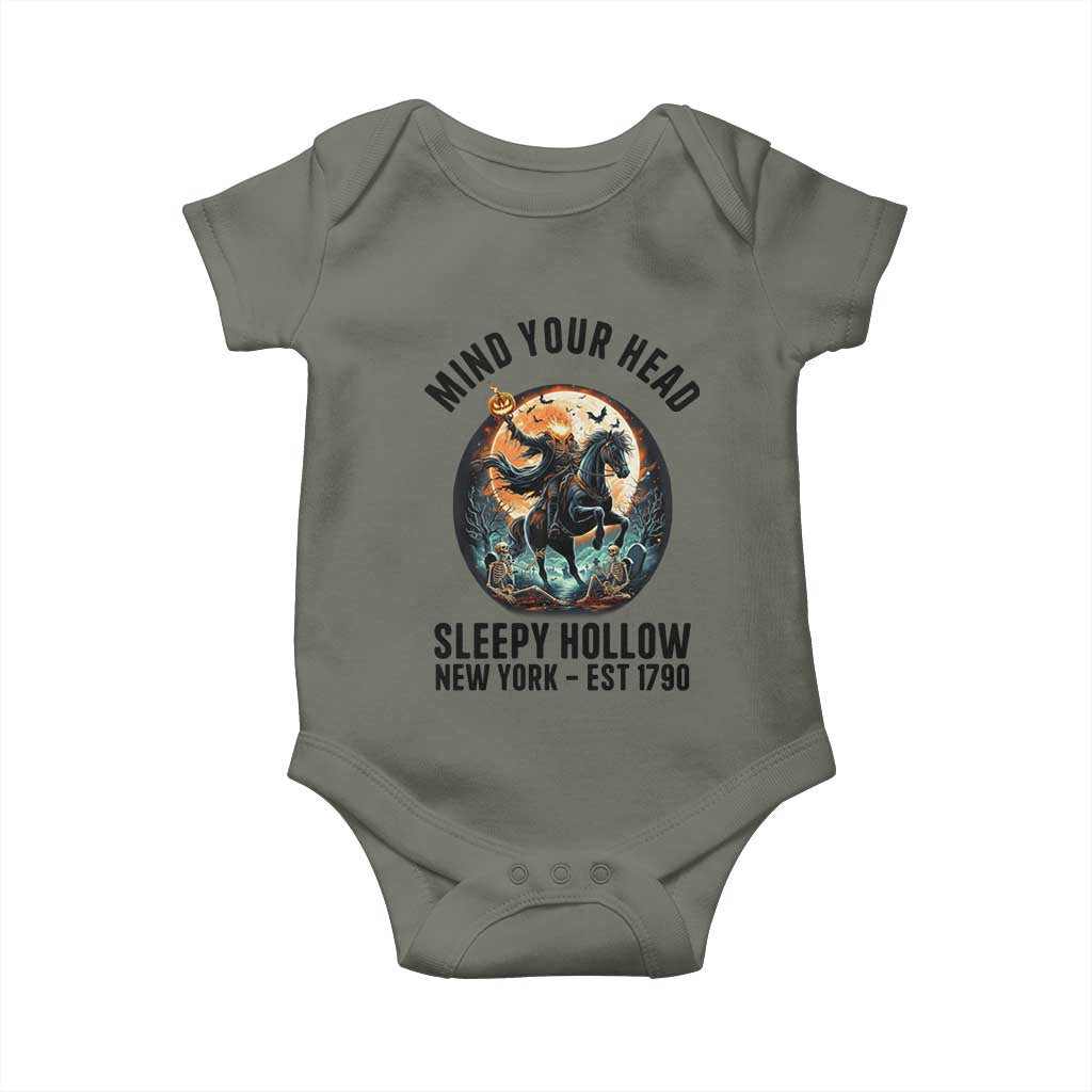 Headless Horseman Baby Onesie Mind Your Head Haunted Gift - Wonder Print Shop