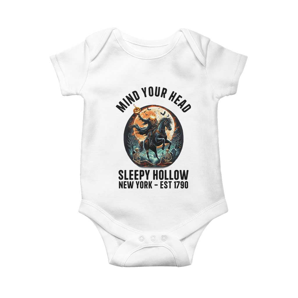 Headless Horseman Baby Onesie Mind Your Head Haunted Gift - Wonder Print Shop