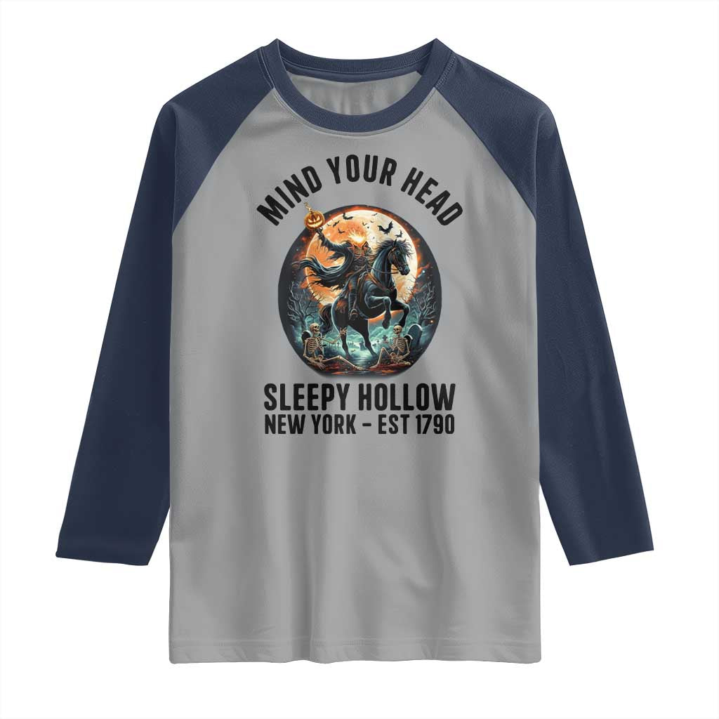 Headless Horseman Raglan Shirt Mind Your Head Haunted Gift - Wonder Print Shop
