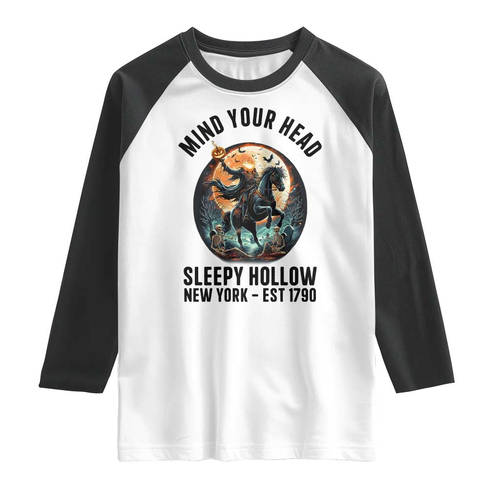 Headless Horseman Raglan Shirt Mind Your Head Haunted Gift - Wonder Print Shop