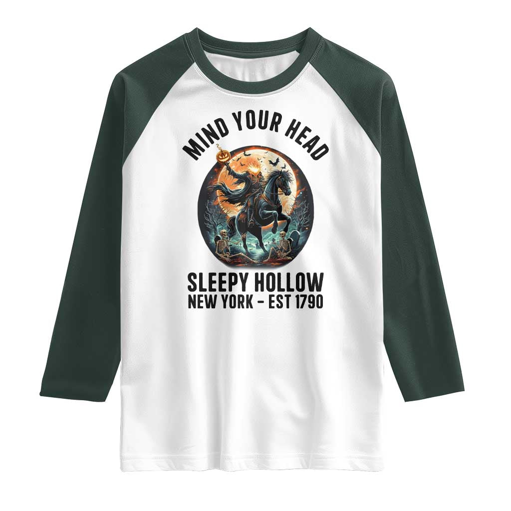 Headless Horseman Raglan Shirt Mind Your Head Haunted Gift - Wonder Print Shop