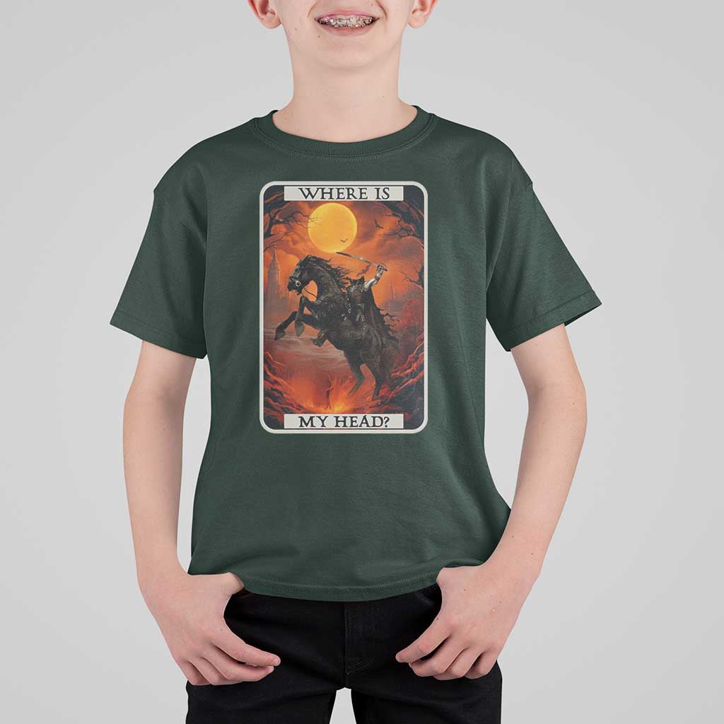 Headless Horseman T Shirt For Kid Where Is My Head Gothic Tarot Gift - Wonder Print Shop