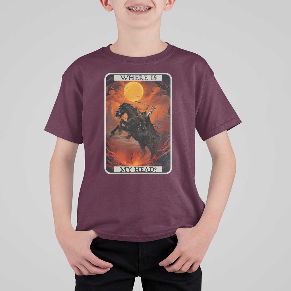 Headless Horseman T Shirt For Kid Where Is My Head Gothic Tarot Gift - Wonder Print Shop