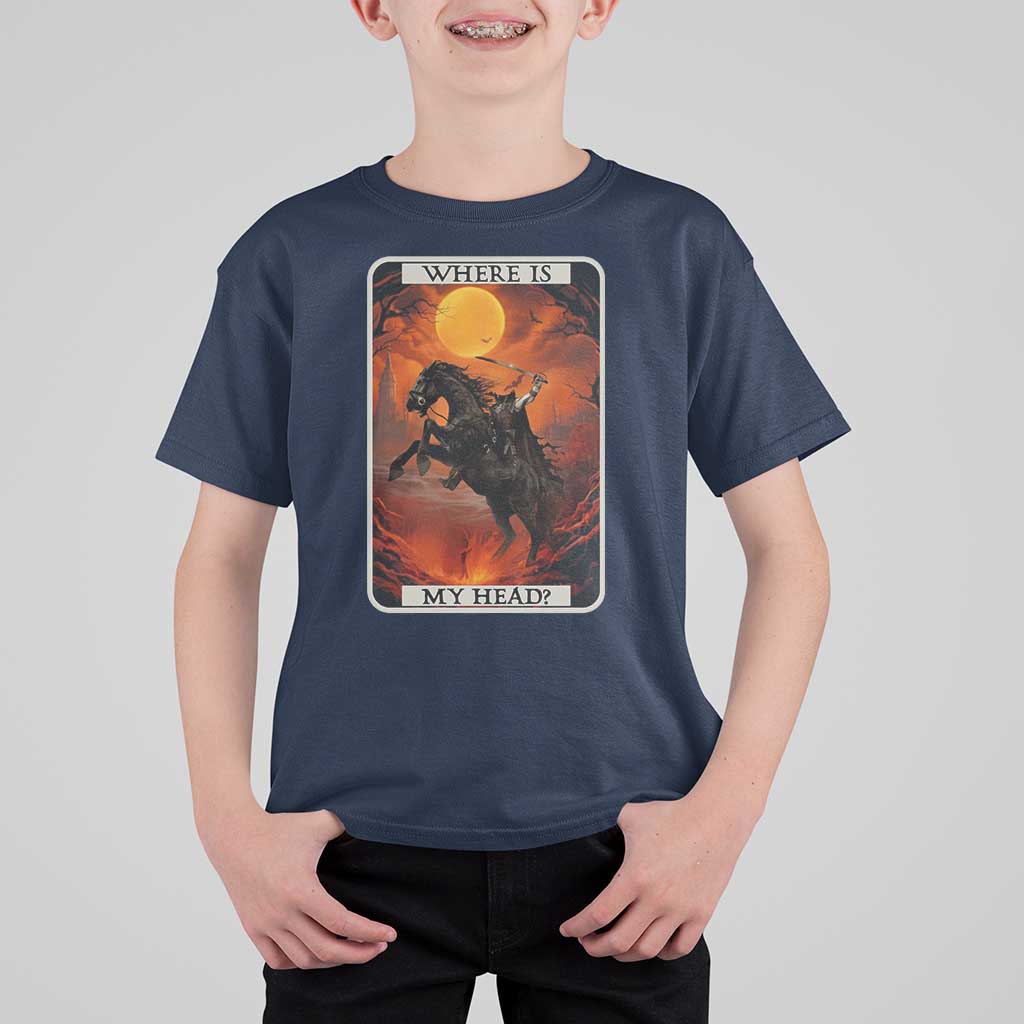 Headless Horseman T Shirt For Kid Where Is My Head Gothic Tarot Gift - Wonder Print Shop
