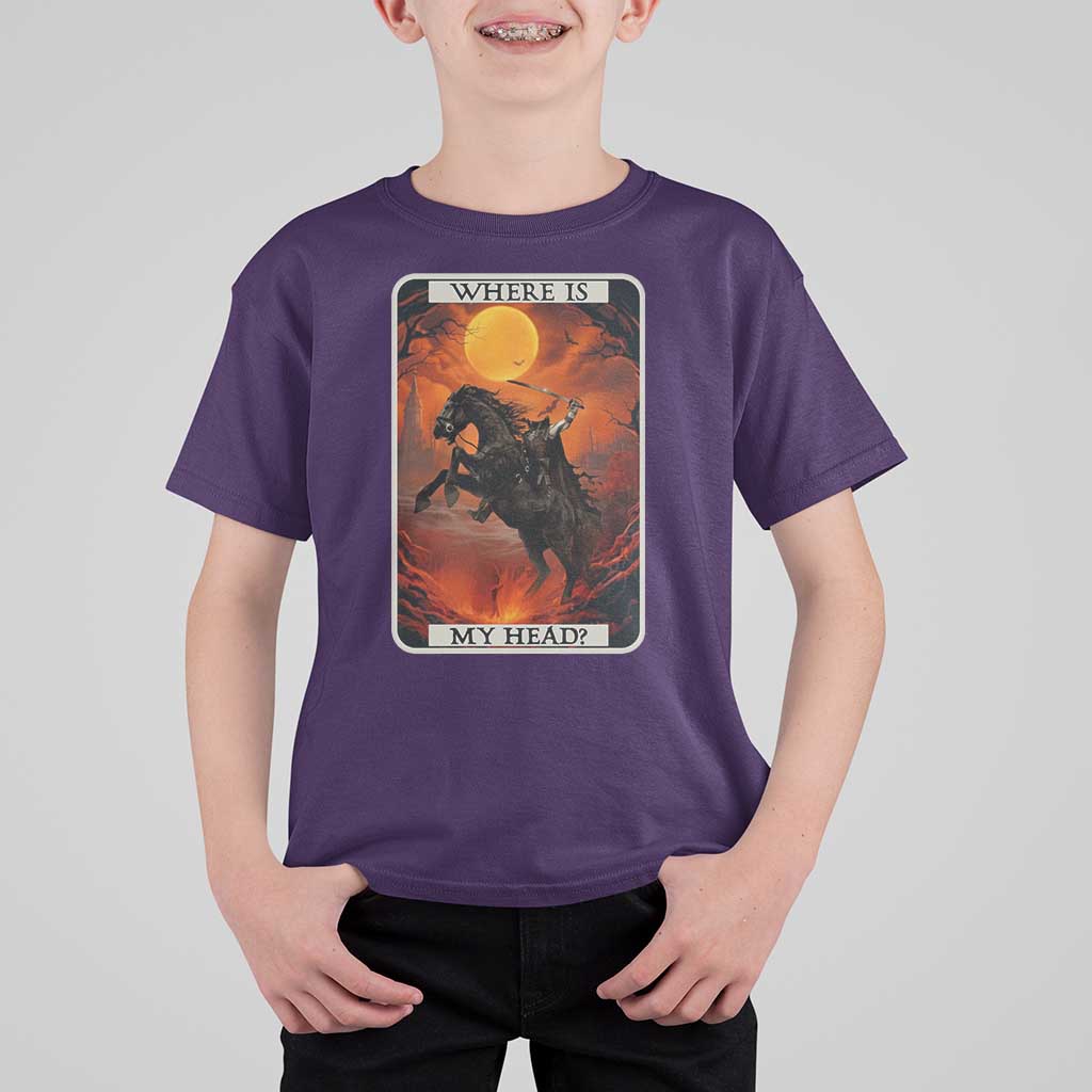 Headless Horseman T Shirt For Kid Where Is My Head Gothic Tarot Gift - Wonder Print Shop