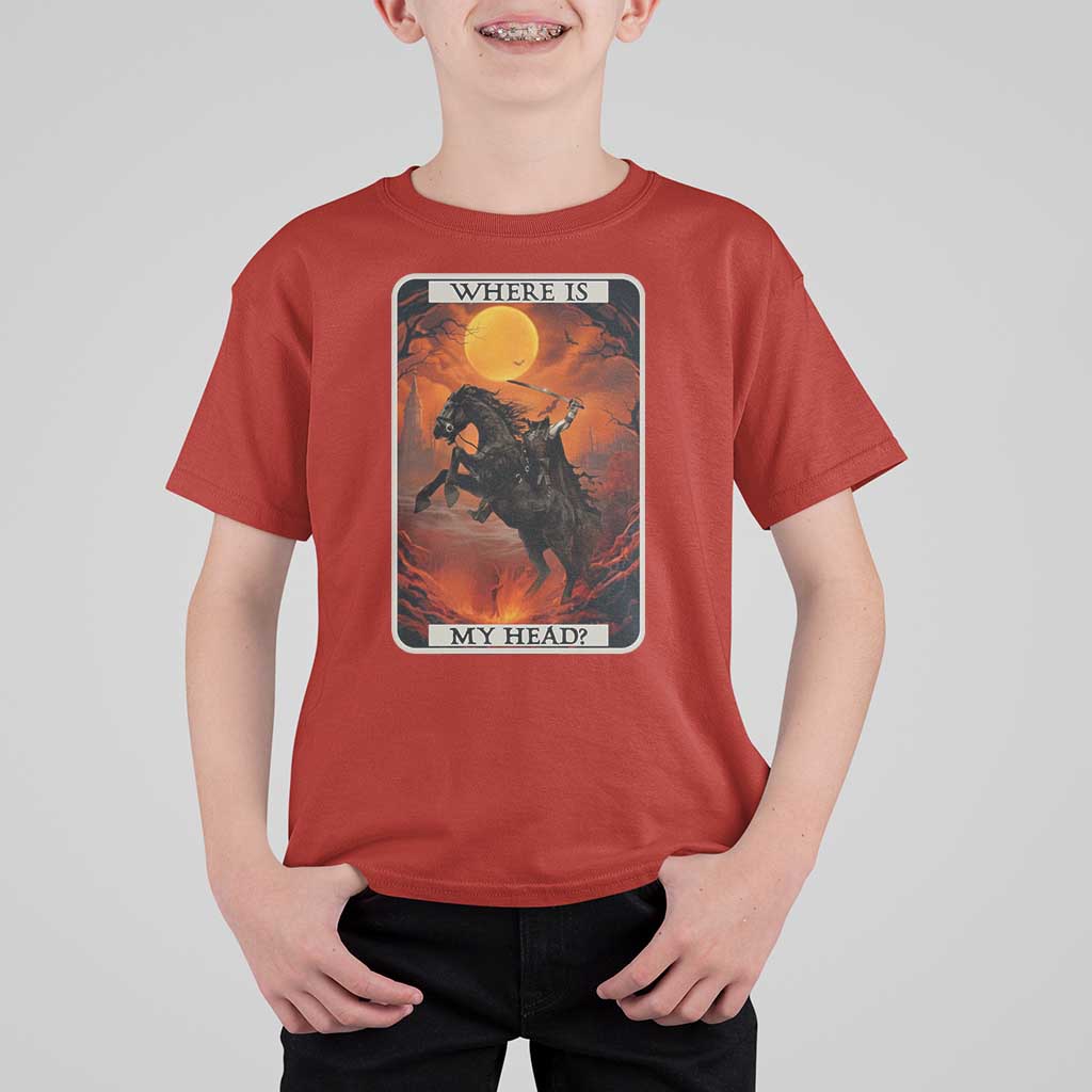 Headless Horseman T Shirt For Kid Where Is My Head Gothic Tarot Gift - Wonder Print Shop