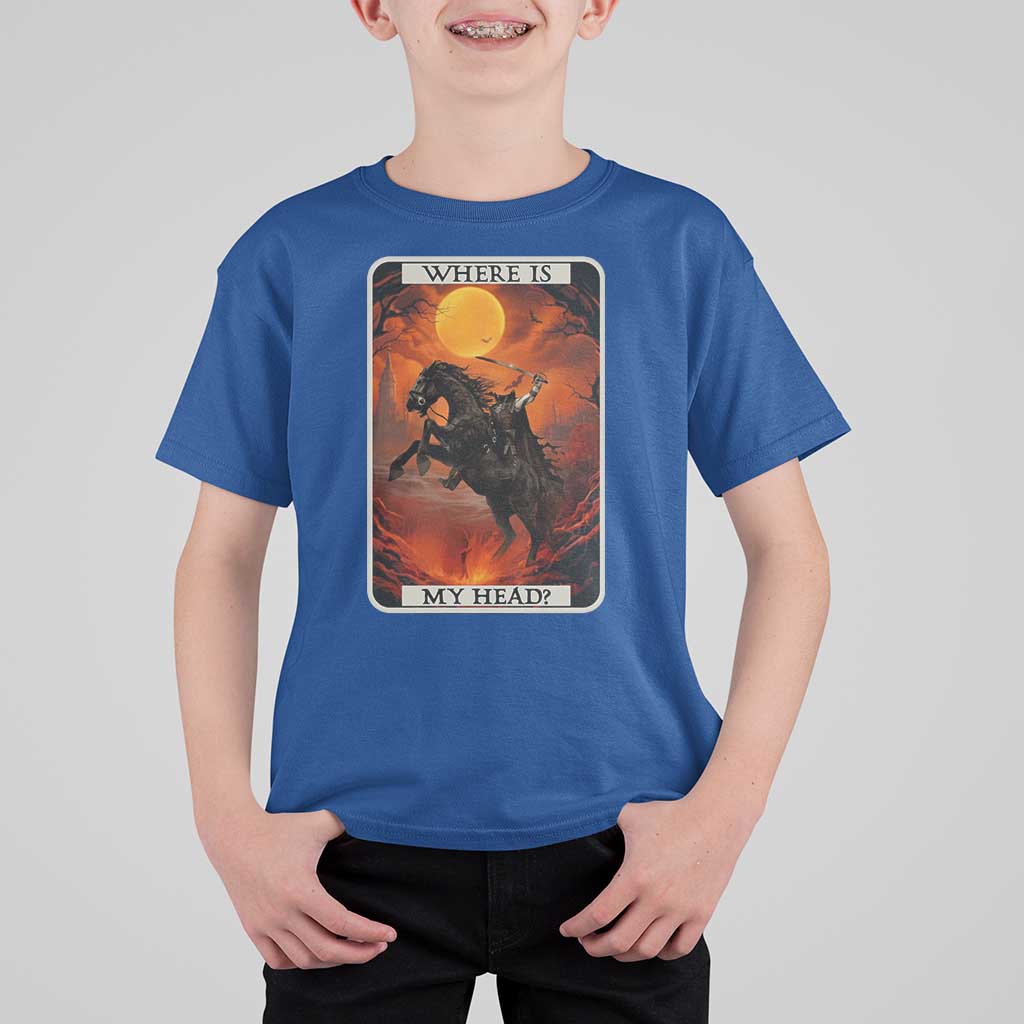 Headless Horseman T Shirt For Kid Where Is My Head Gothic Tarot Gift - Wonder Print Shop