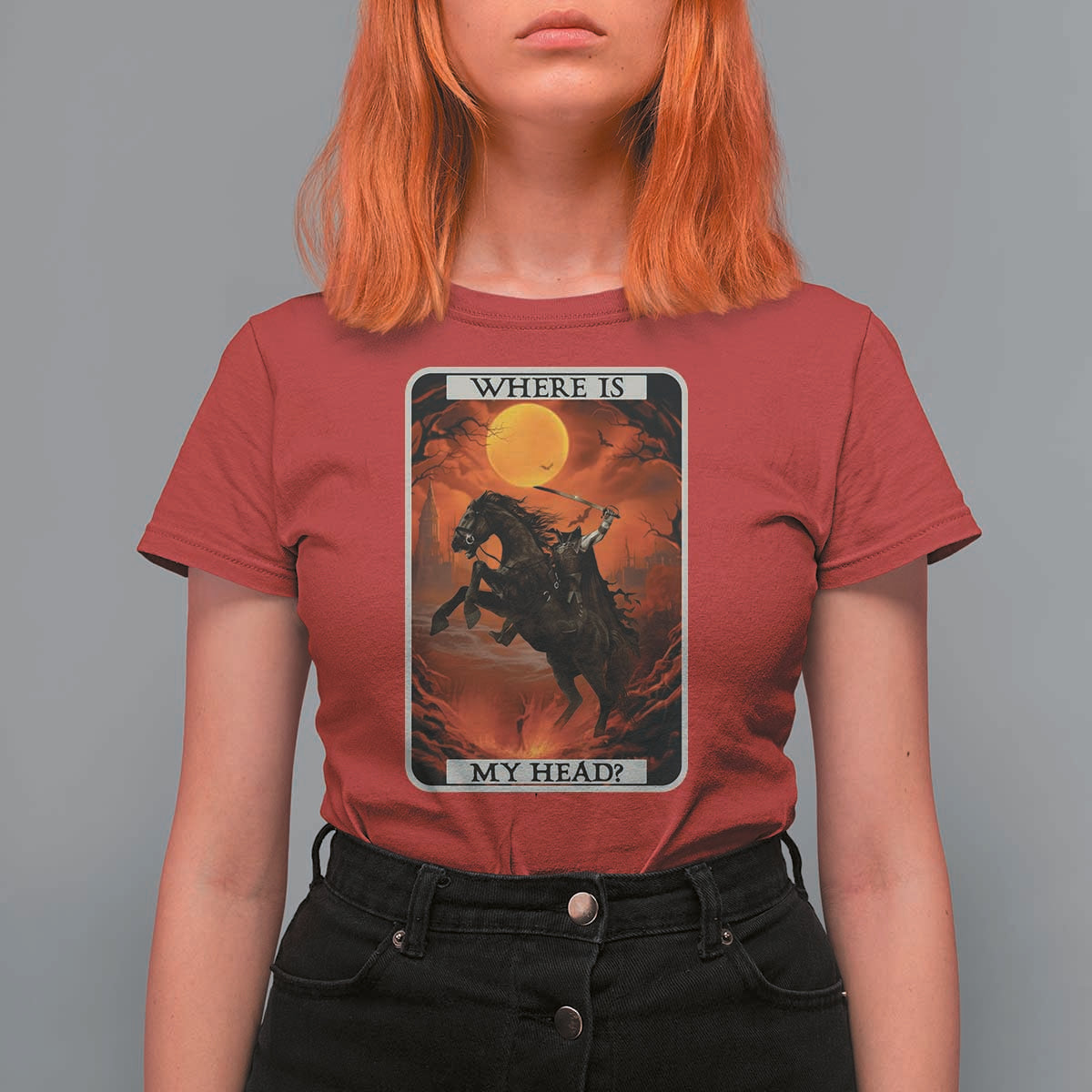 Headless Horseman T Shirt For Women Where Is My Head Gothic Tarot Gift - Wonder Print Shop