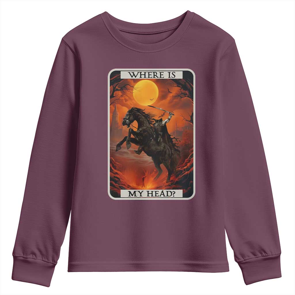 Headless Horseman Youth Sweatshirt Where Is My Head Gothic Tarot Gift - Wonder Print Shop