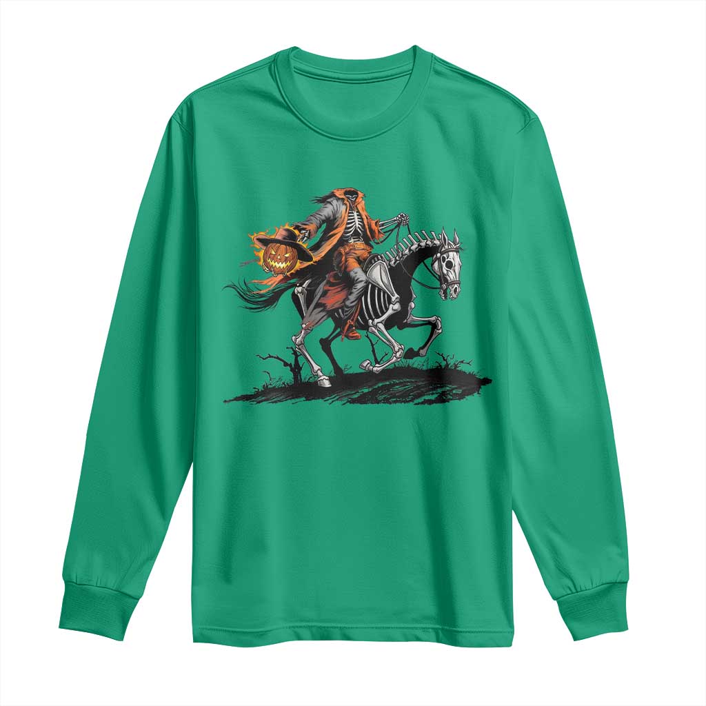 Spooky Skeleton Headless Cowboy Rider Gift Long Sleeve Shirt - Wonder Print Shop