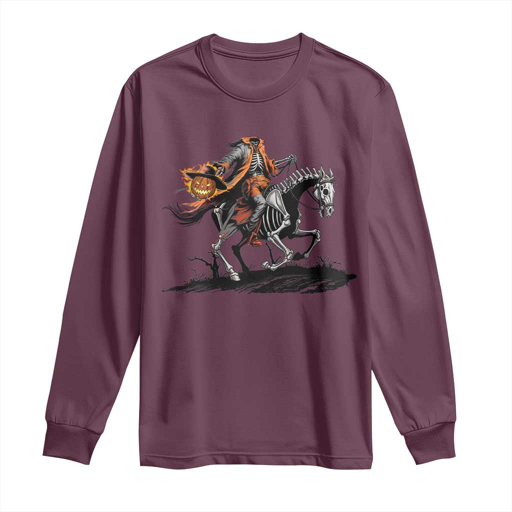 Spooky Skeleton Headless Cowboy Rider Gift Long Sleeve Shirt - Wonder Print Shop
