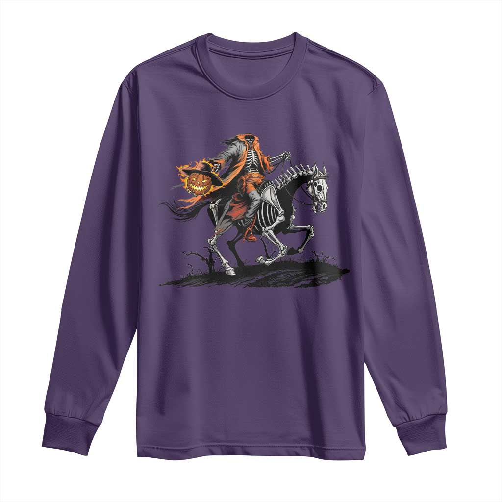 Spooky Skeleton Headless Cowboy Rider Gift Long Sleeve Shirt - Wonder Print Shop