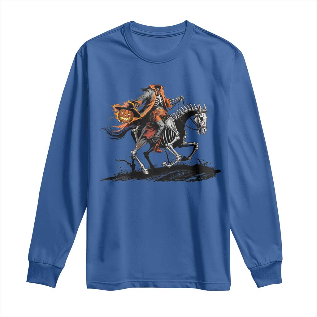 Spooky Skeleton Headless Cowboy Rider Gift Long Sleeve Shirt - Wonder Print Shop