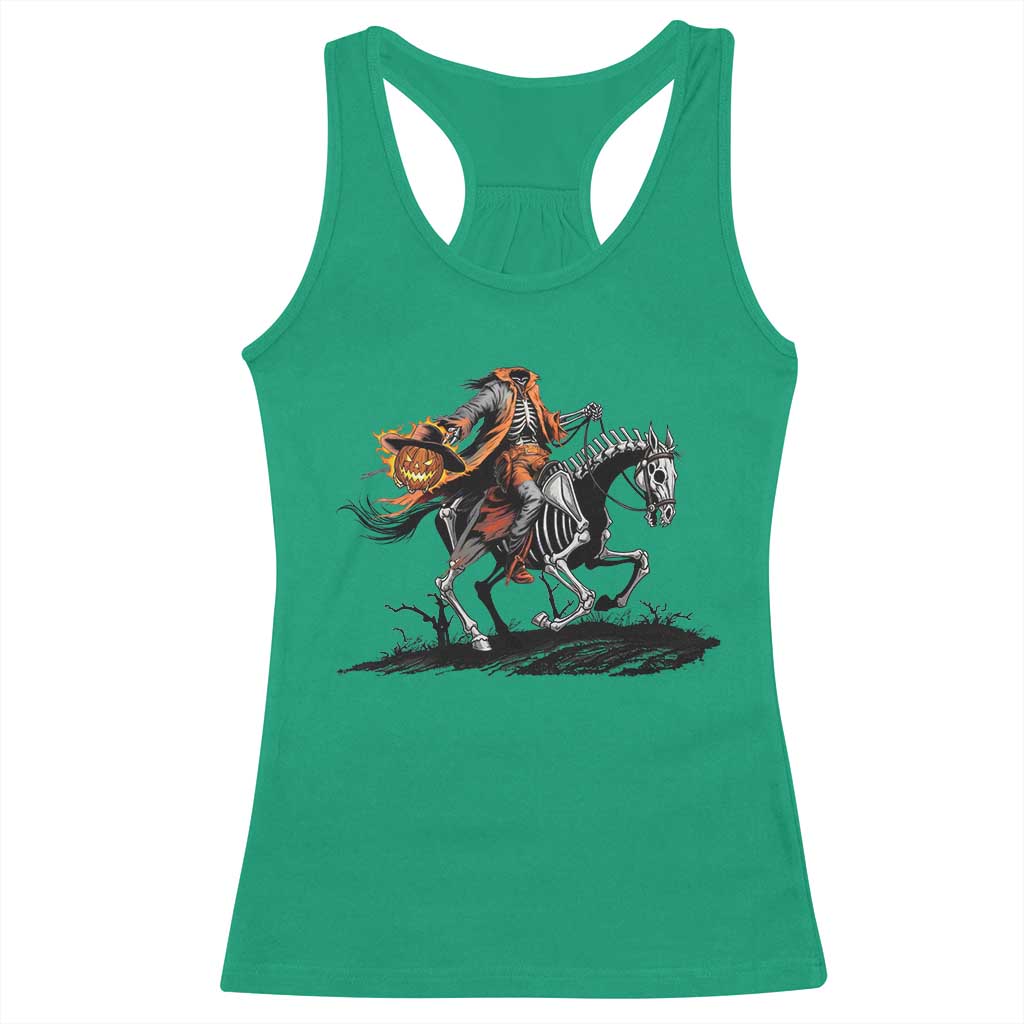 Spooky Skeleton Headless Cowboy Rider Gift Racerback Tank Top - Wonder Print Shop
