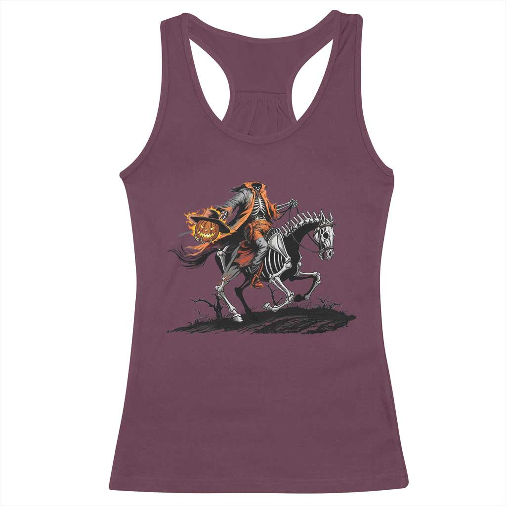 Spooky Skeleton Headless Cowboy Rider Gift Racerback Tank Top - Wonder Print Shop