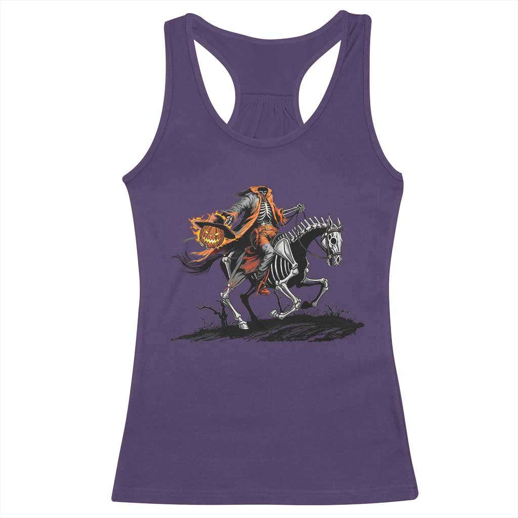 Spooky Skeleton Headless Cowboy Rider Gift Racerback Tank Top - Wonder Print Shop