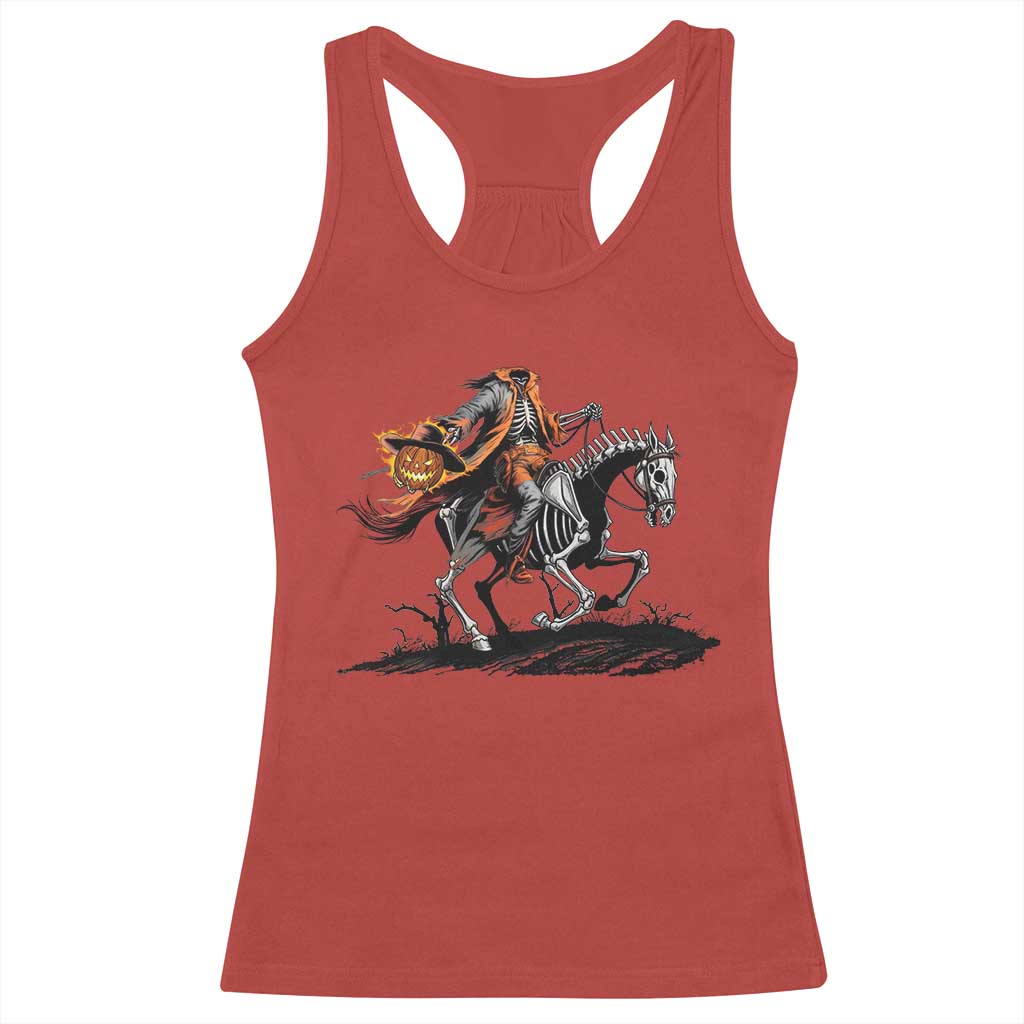 Spooky Skeleton Headless Cowboy Rider Gift Racerback Tank Top - Wonder Print Shop
