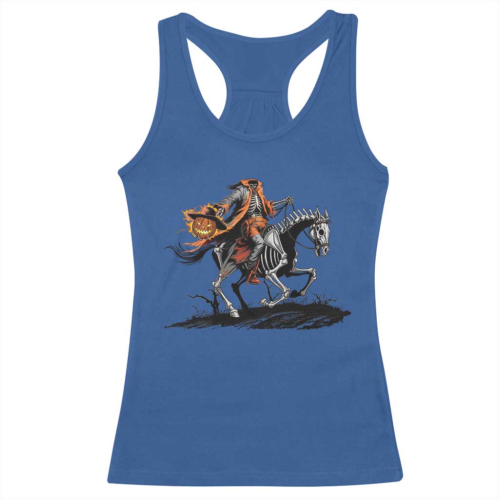 Spooky Skeleton Headless Cowboy Rider Gift Racerback Tank Top - Wonder Print Shop
