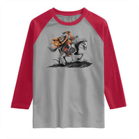 Spooky Skeleton Headless Cowboy Rider Gift Raglan Shirt - Wonder Print Shop