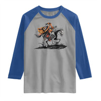 Spooky Skeleton Headless Cowboy Rider Gift Raglan Shirt - Wonder Print Shop