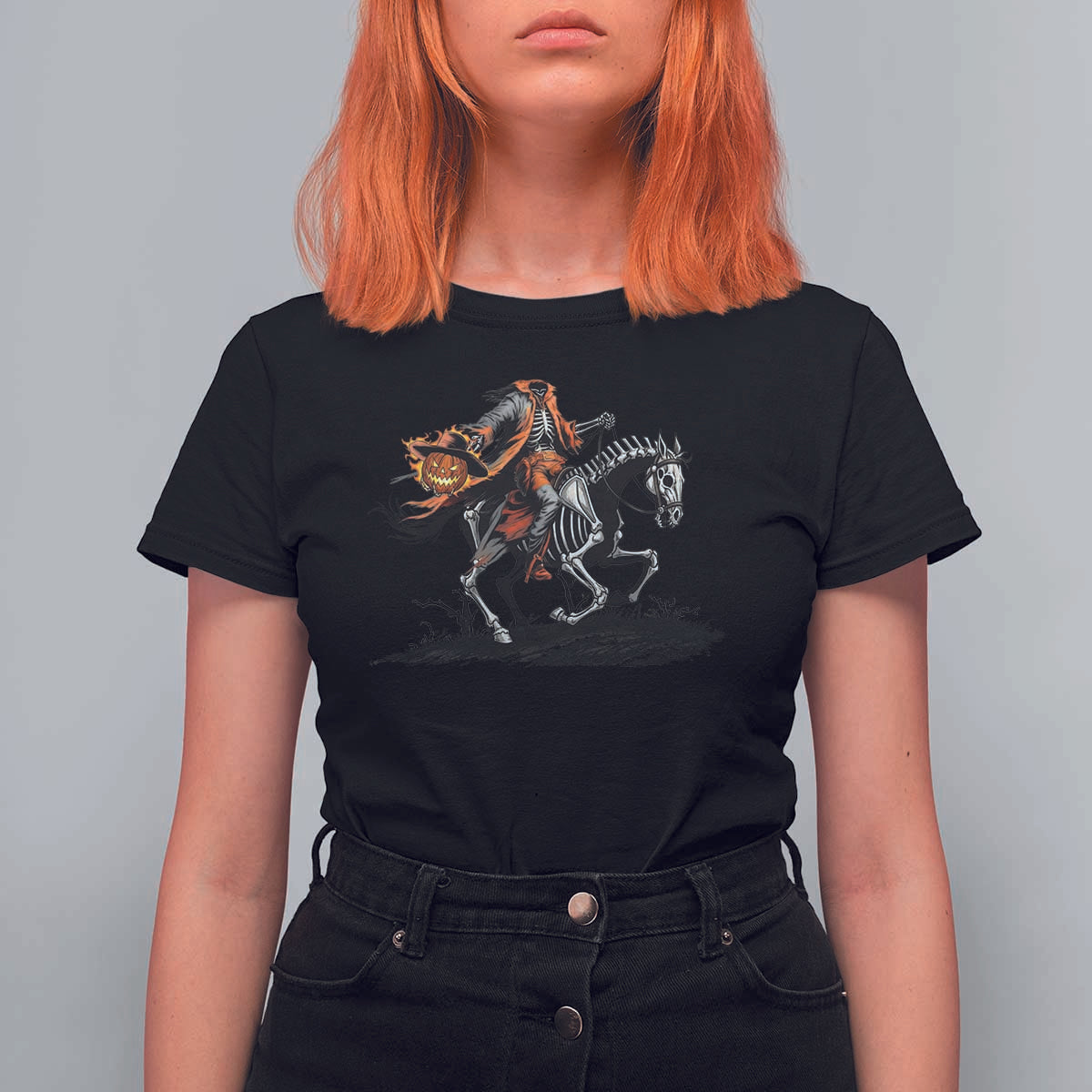 Spooky Skeleton Headless Cowboy Rider Gift T Shirt For Women - Wonder Print Shop