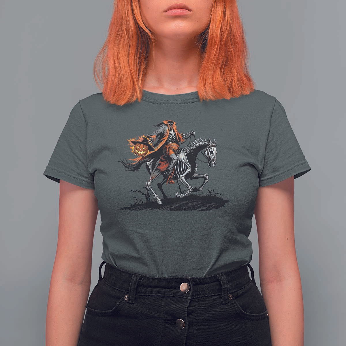 Spooky Skeleton Headless Cowboy Rider Gift T Shirt For Women - Wonder Print Shop