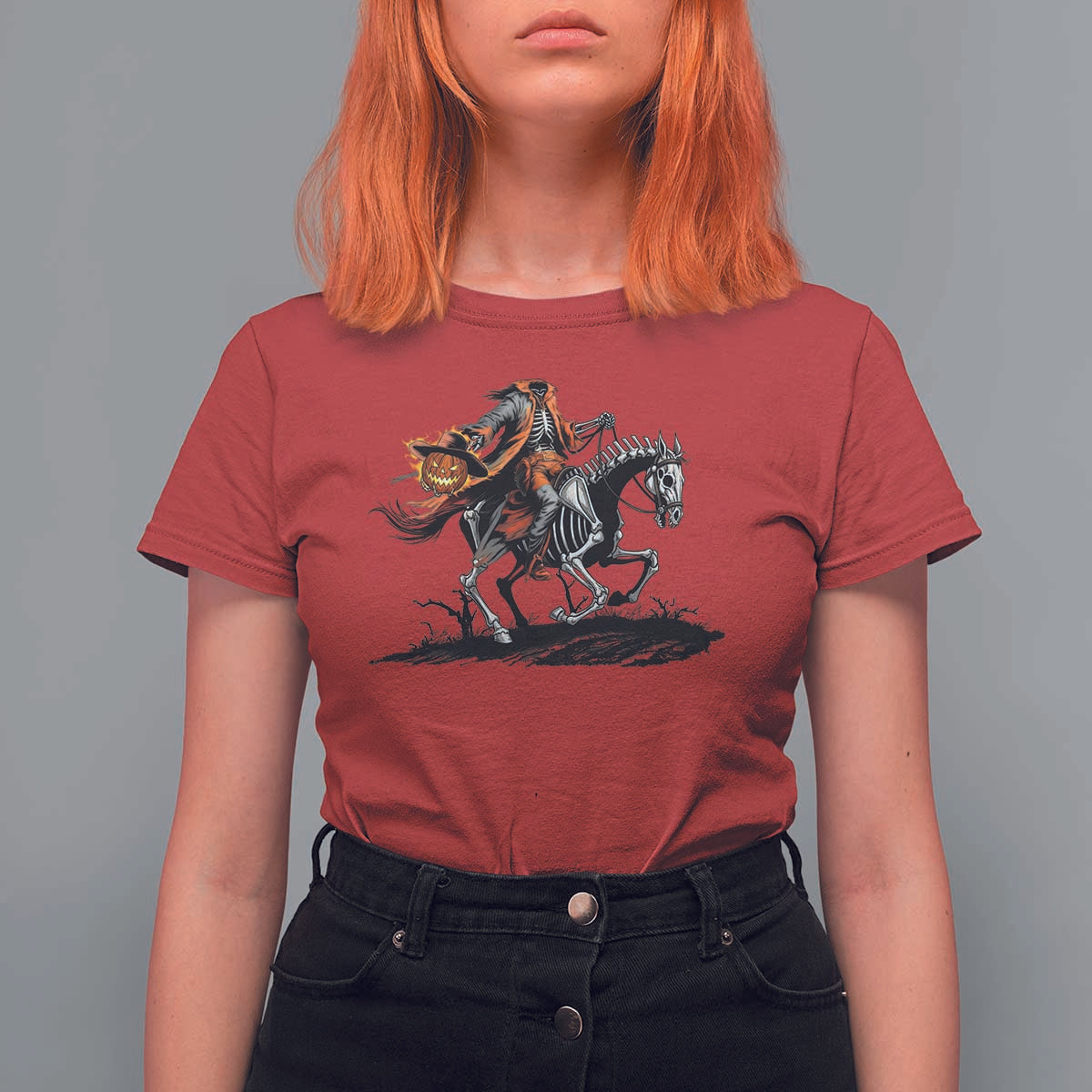 Spooky Skeleton Headless Cowboy Rider Gift T Shirt For Women - Wonder Print Shop