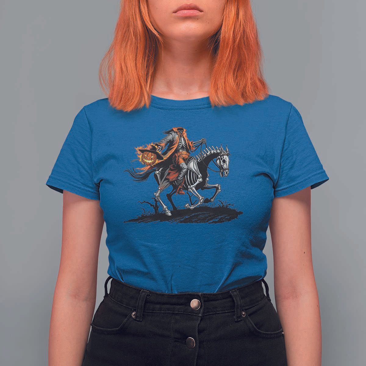 Spooky Skeleton Headless Cowboy Rider Gift T Shirt For Women - Wonder Print Shop