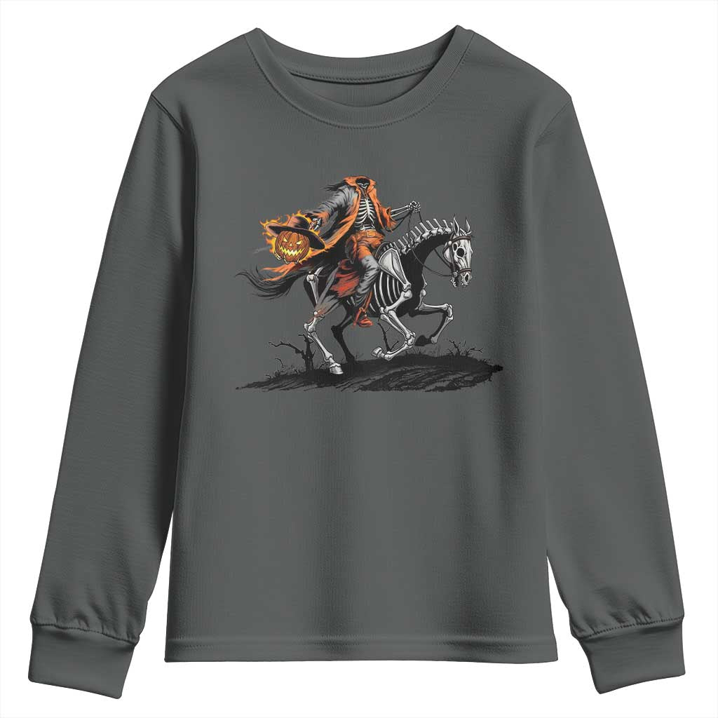 Spooky Skeleton Headless Cowboy Rider Gift Youth Sweatshirt - Wonder Print Shop