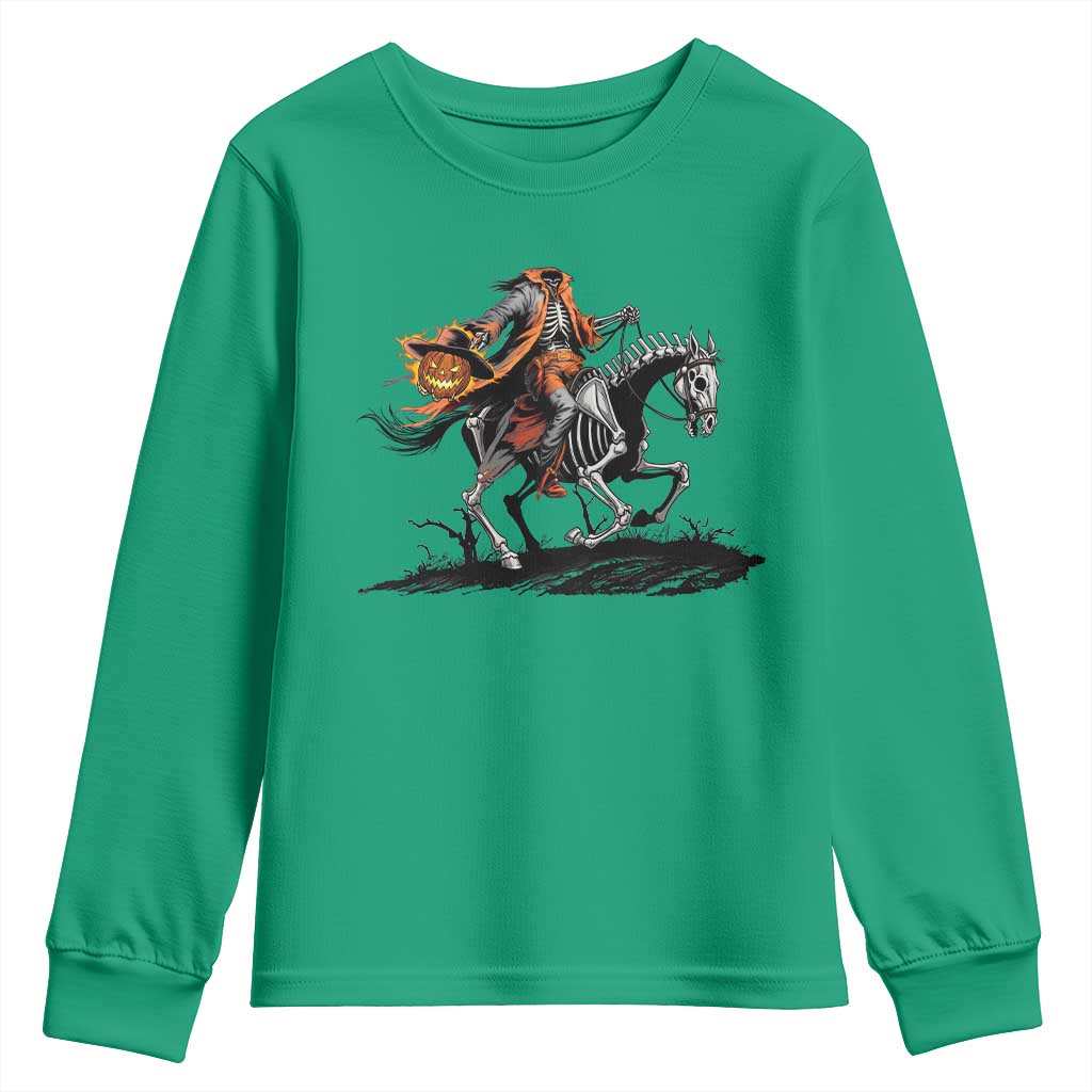 Spooky Skeleton Headless Cowboy Rider Gift Youth Sweatshirt - Wonder Print Shop